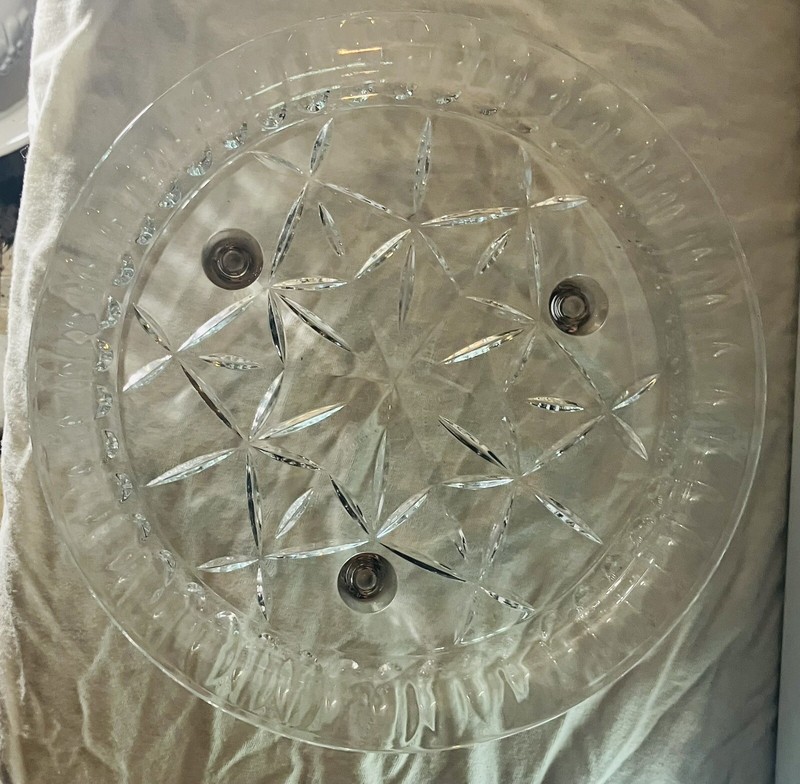 Clear Glass Round Button Footed Cake Plate Stand W/ Embossed Star Pattern gallery