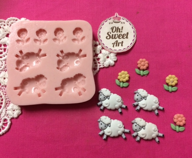 Sheeps on garden silicone mold fondant cake decorating cupcake food soap FDA