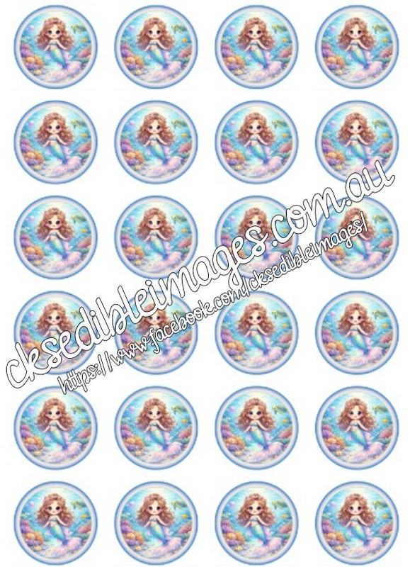 Cute Mermaid Edible Image Cake Cupcake Icing wafer Toppers 5-8 Inches gallery