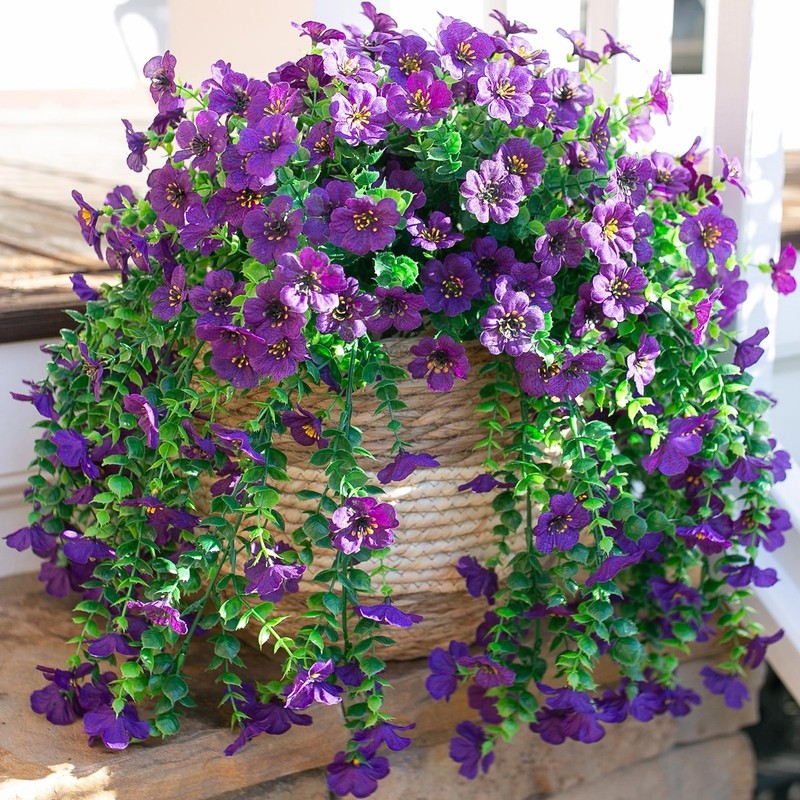 HyeFlora Artificial Flowers Outdoors Garland Decoration, 2Pcs Dark Purple Fake