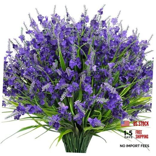 20 Bundles Artificial Lavender Flowers for Outdoors Fake Silk Deep Purple