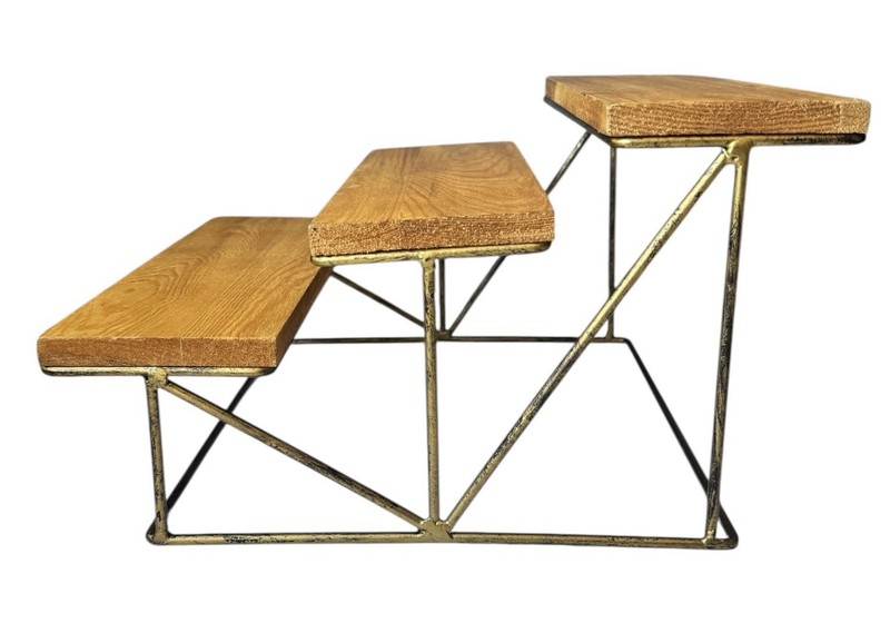 Cascading Desert Stand Countertop Display Honey Stain Pine Wood And Black Metal gallery