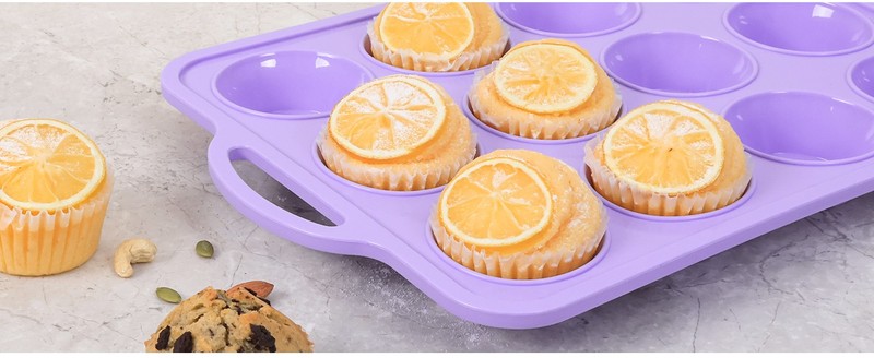 Mini Silicone Muffin Pan with Metal Frame, Non Stick Silicone Cupcake Pan with gallery