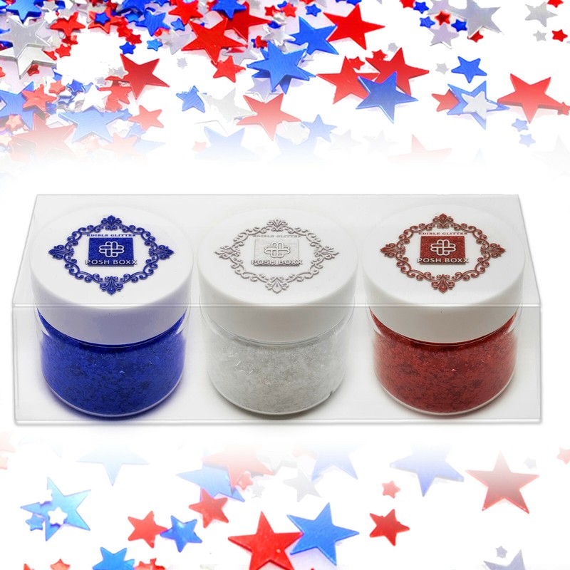 Labor Day Celebration 3x 1/4oz Edible Glitter Patriotic Color Cake Sprinkle
