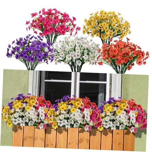 15 Bundles Artificial Flowers Outdoor UV Resistant Fake Silk Plants Mixed Color