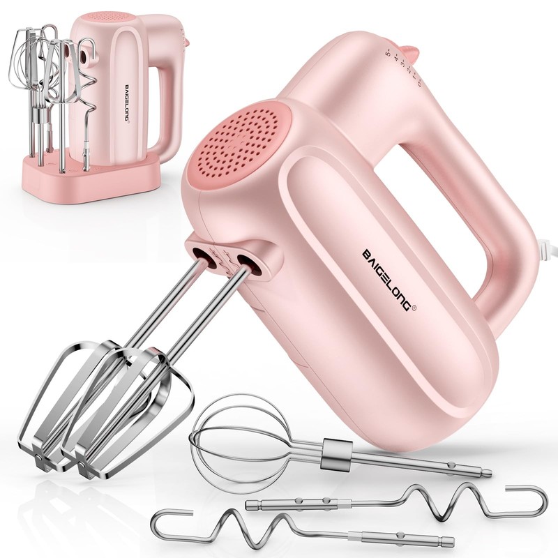 Hand Mixer, 5-Speed KitchenMixer with 5 * 304 Stainless Steel Attachments + S...