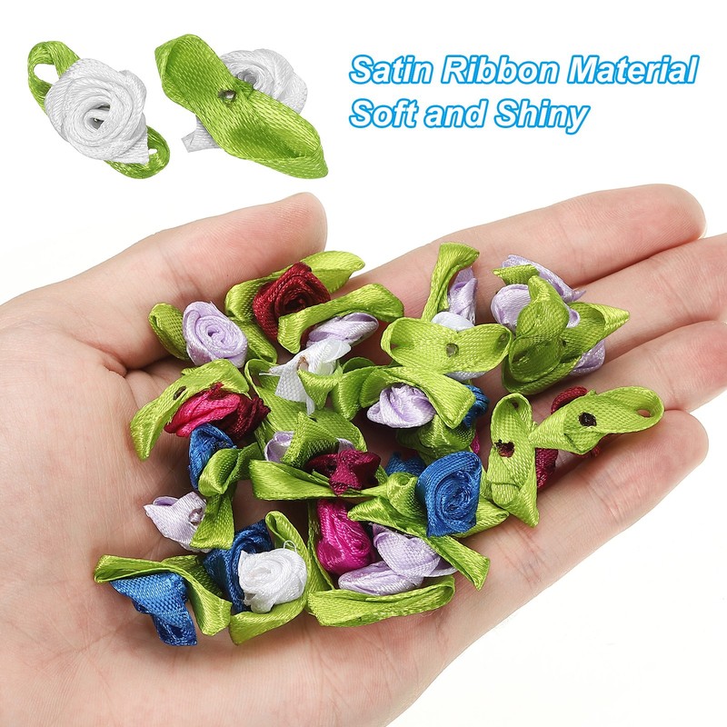 250Pcs 15mm Tiny Satin Ribbon Rose Fabric Flowers Rosettes Applique White gallery
