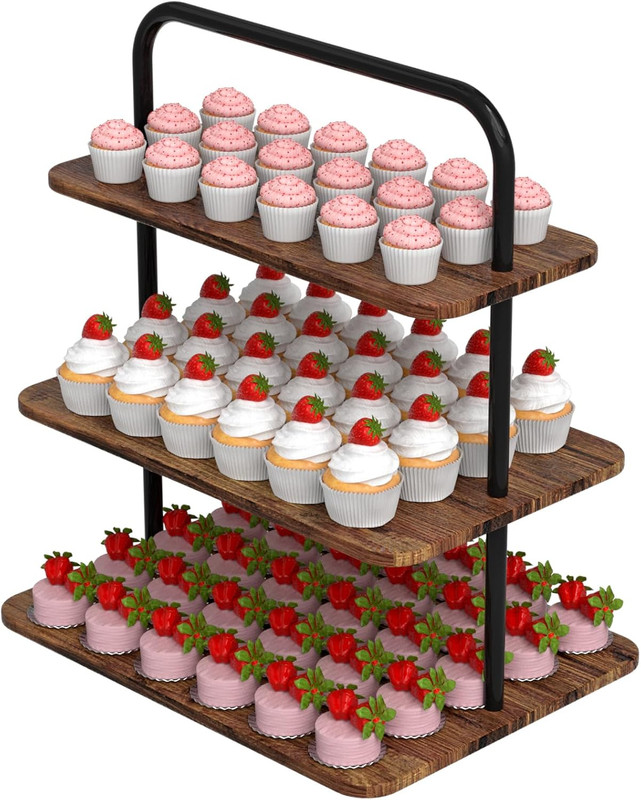 Cupcake Stand, 3-Tier Dessert Stand for 52 Cupcakes, Wood & Metal Tower Display