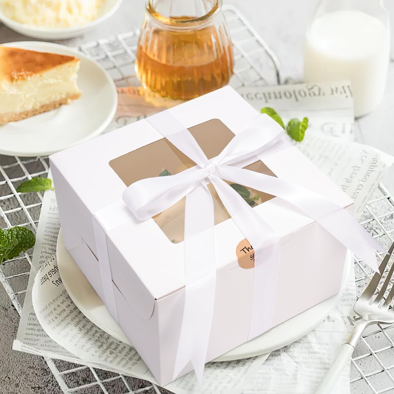 Cake Boxes 8x8x5 Inch White Bakery Window Pastry Cookie Pie Container 12 PCS gallery