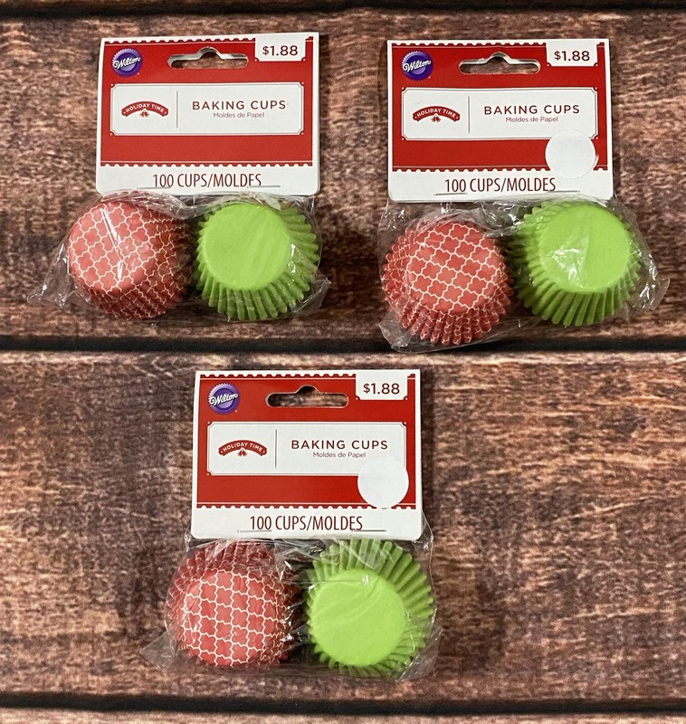 Wilton Christmas Mini Paper Cupcake Liners/Baking Cups Lot of 3 (300 Ct.) New