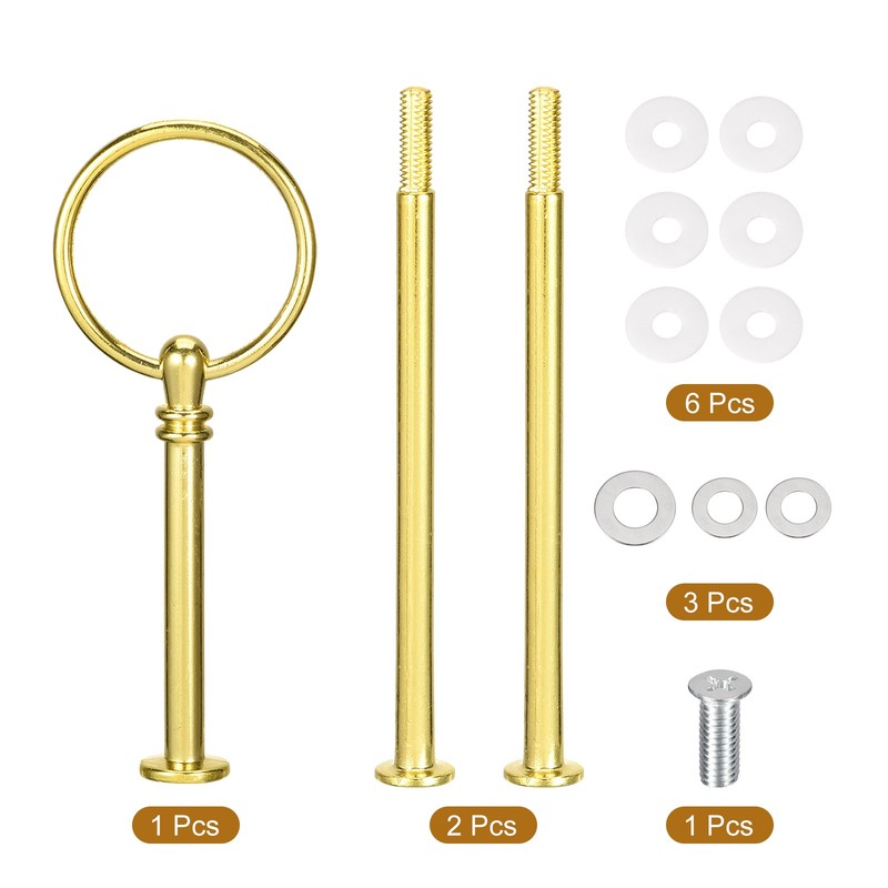 1 Set Cake Tray Stand Handle Plate Hardware Fitting, 3-Tiers Round Gold gallery
