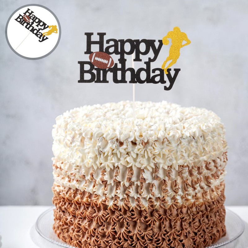 8 Pcs Rugby Cake Decoration Happy Birthday Topper Insert Party Cupcake Toppers gallery