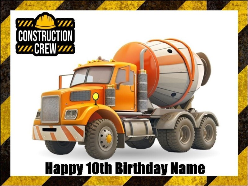Concrete Truck Edible Cake & Cupcake Toppers – Construction Birthday Decorations