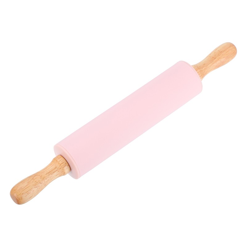 Rolling Pins for Baking 12 Inch Silicone Rolling Pin Wooden Handle Pink