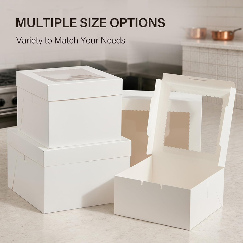 Kootek 10pcs Cake Boxes, 12x12x8 Inches Tall Cake Box with Window, White Bakery gallery