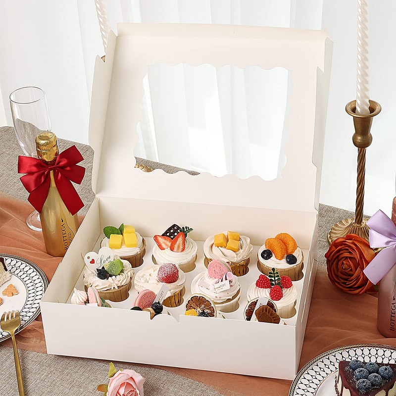 20 PCS Cupcake Boxes 12 Count 13x10x3.5 Inch White Containers Bakery Holders gallery