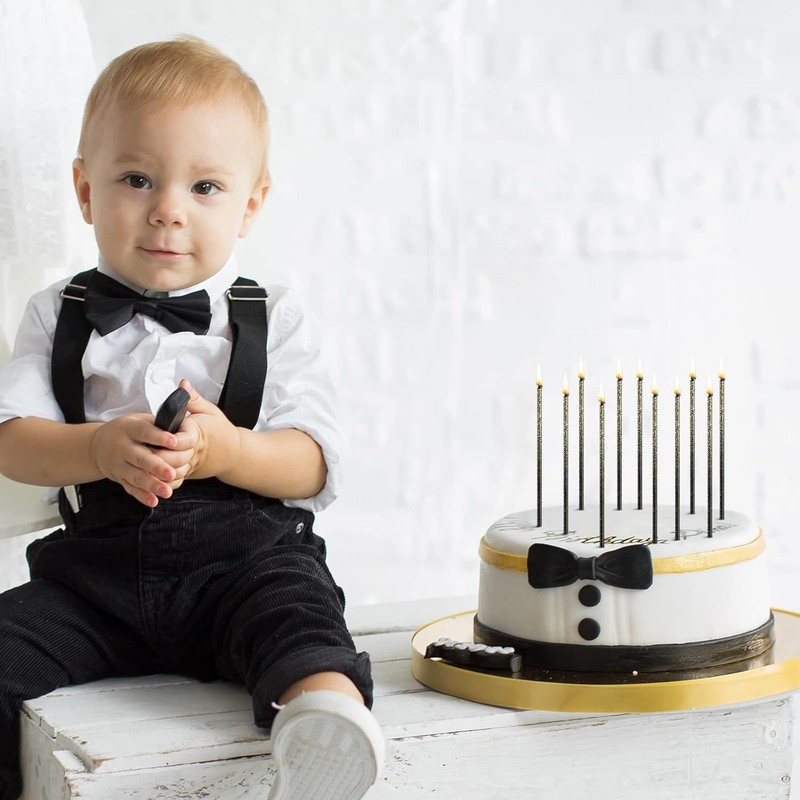 12 Pieces Black Gold Metallic Birthday Candles Long Thin Cake Candles for Cake gallery