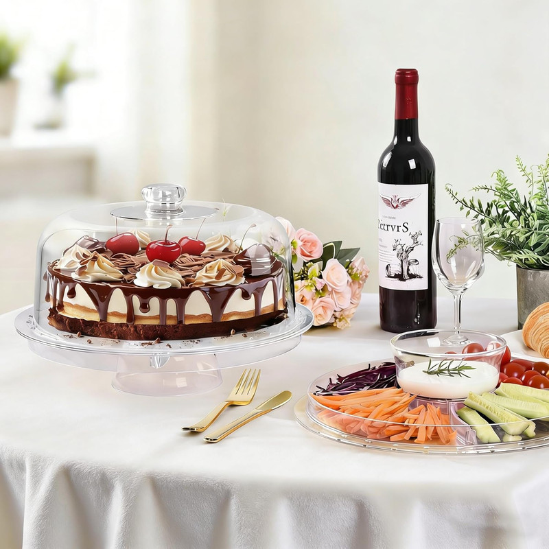 Cake Stand with Acrylic Dome Cover, 6-In-1 Multi-Purpose Cake Stand with Lid, 12 gallery