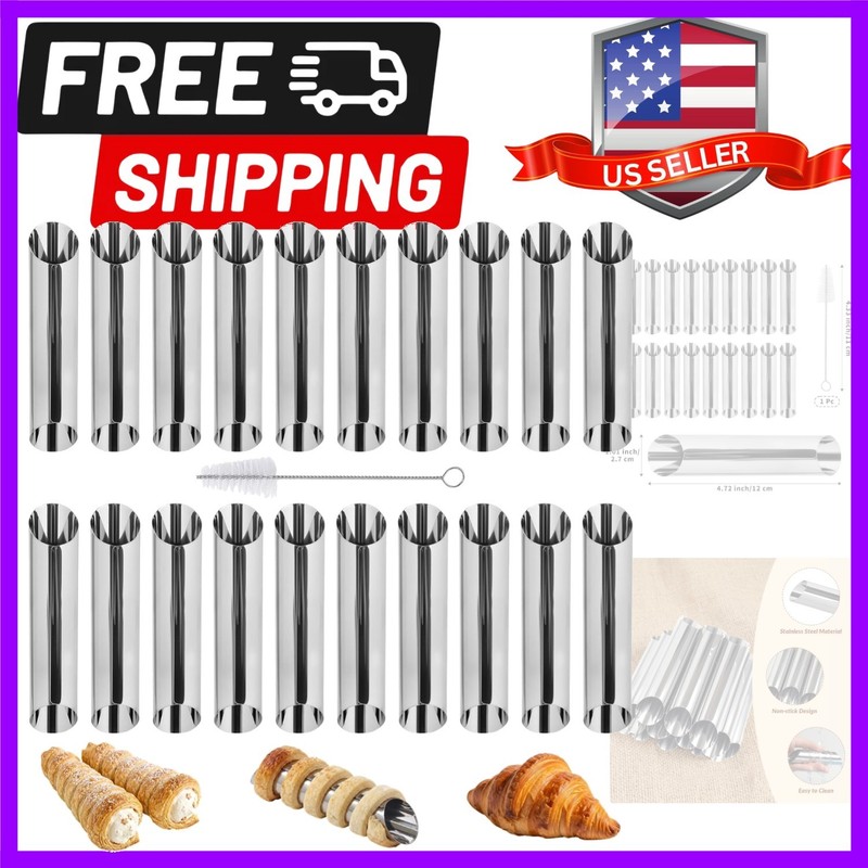 20 Pcs Cannoli Tubes, Stainless Steel Cannoli Forms, 5 Inch Non-Stick Candy C…