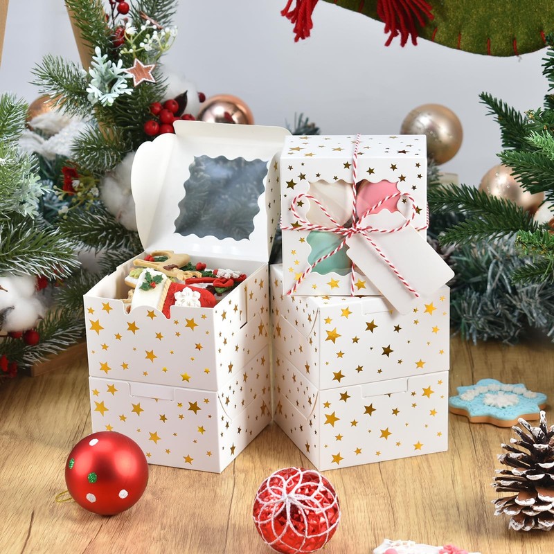 36pcs Christmas Cookie Boxes with Window，4x4x2.5in Bakery Boxes for Cookies, ... gallery