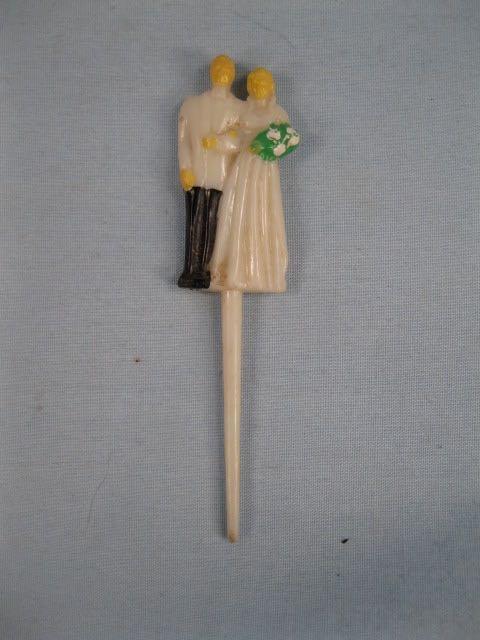 Bride & Groom White Plastic Cupcake Pick Decoration Black Green Tan Colors (O)