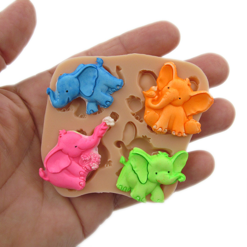 3D Happy Elephants Food grade Silicone Mold for Fondant Cake Gum Paste Supply