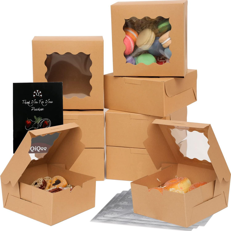 60Pcs Kraft Bakery Boxes with Window 6X6X3 Inches Thick & Sturdy Macaroon Pastry gallery