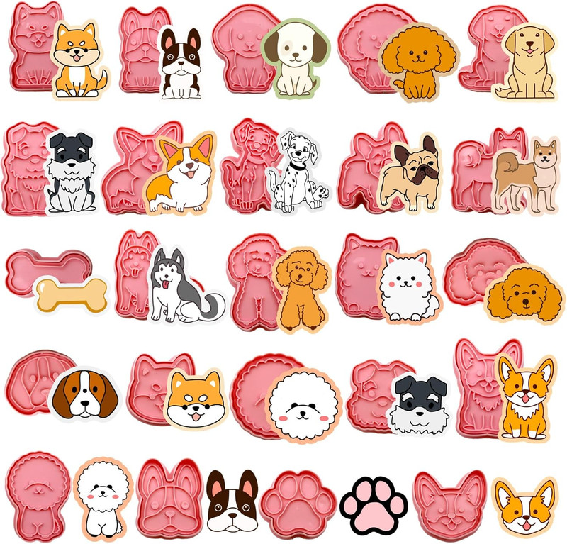 24Pcs Lovely Pet Dogs Cookie Cutters Stamps Biscuit Baking Tools Embossing Cooki