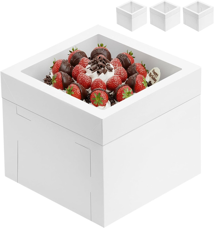 Moretoes 3 Pack Cake Boxes 12x12x8 Inch, Bakery Containers with Large Window, 12