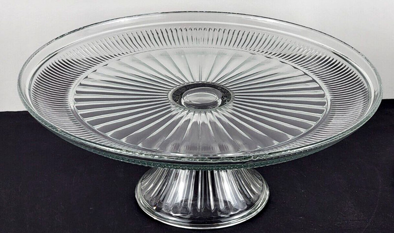 NEW Vintage Pedestal Cake Stand Plate Ribbed Clear Glass 11.75″ D x 4.75″ H