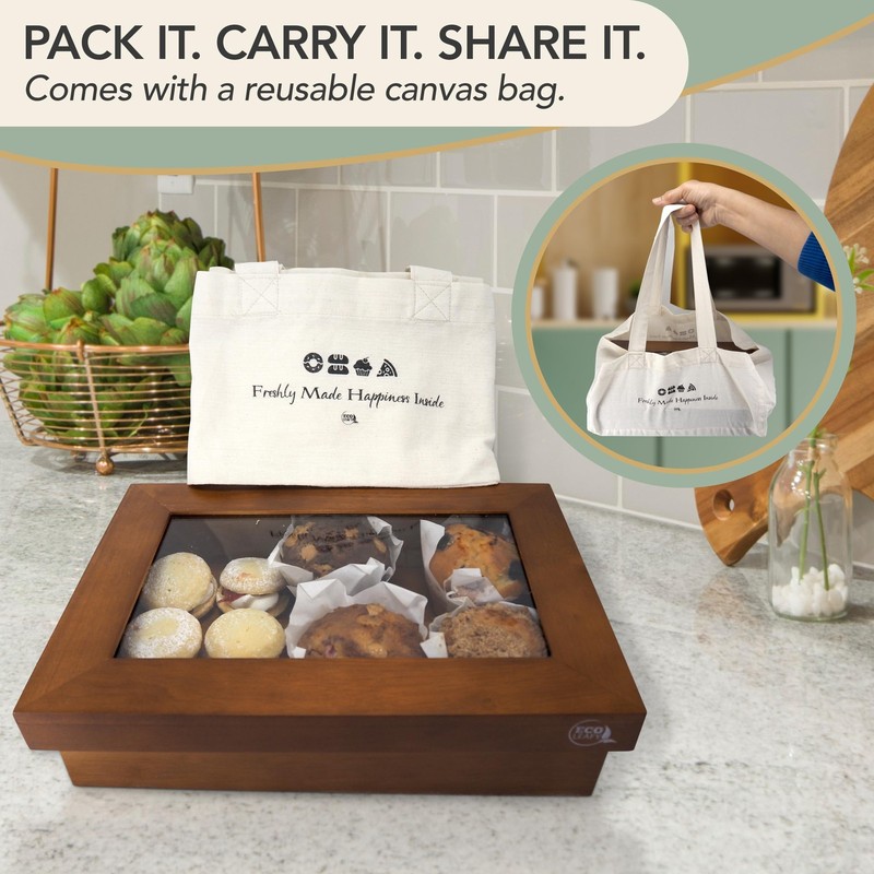 EcoLeafy Dot Wooden Bakery Box with Window - 12x8x2.5 Inches– Treat Boxes for... gallery