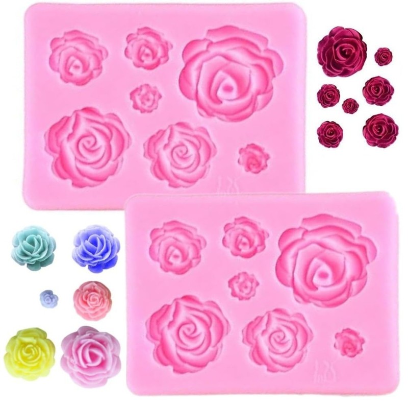 2PCS Rose Silicone Fondant Molds Roses Flowers Chocolate Mold