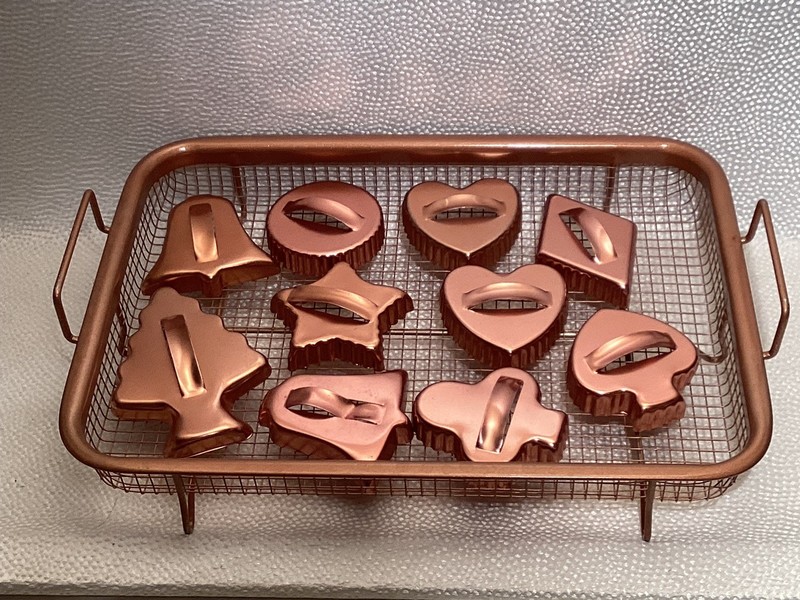 Vintage Copper Looking Cookie Cutters 10 Shape Forms with Rack
