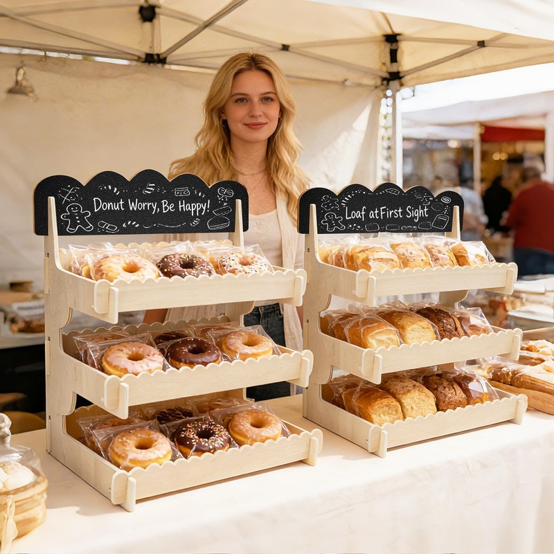 Cookie Display Stand for Bakers & Vendors - 3 Tire Wooden Display Stand with ... gallery