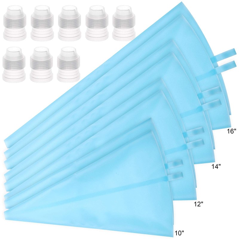 16 PCS 10/12/14/16 Inch Reusable Silicone Pastry Piping Bags 8 Couplers Kit