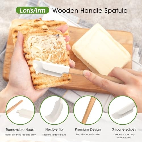 Wooden Handle Spatula Set, 12" & 9" Rubber Spatula Silicone Spatulas for gallery