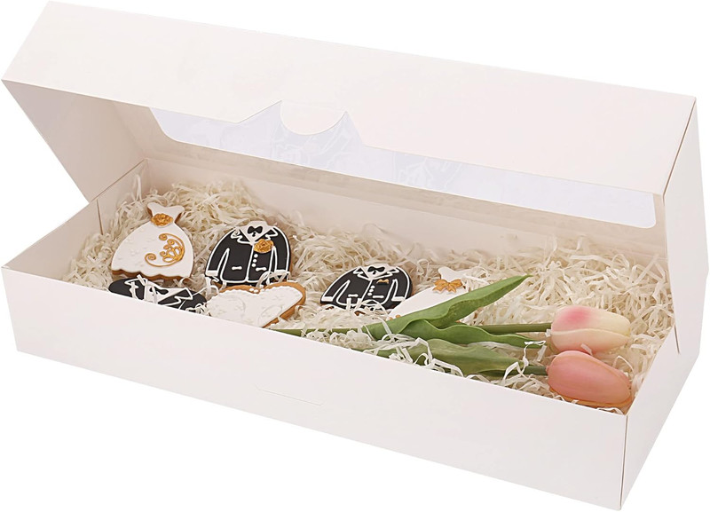 20-Pack 16" x 6.5" x 2.5" Cookie Boxes with Window, White Bakery Boxes, Strawber gallery