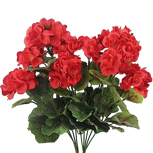 CISDUEO 2 Pcs Artificial Geranium Flowers for Outdoors Silk Flowers Outside Red gallery