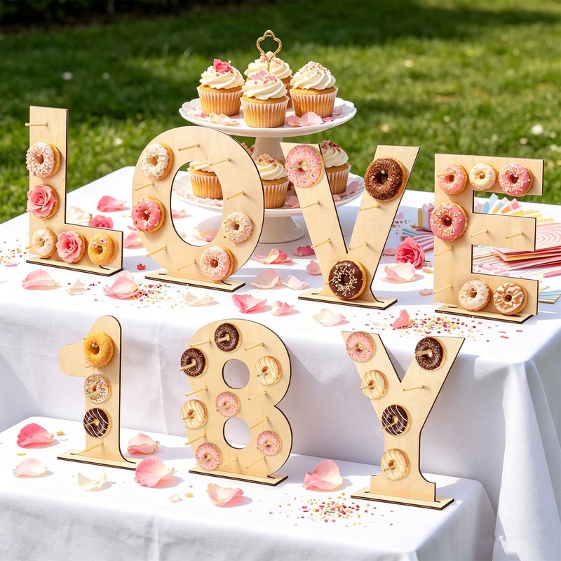 Donut Display Stand, 1Pcs Digit Donut Wall 4Pcs Round Bagel Holder, Letter F gallery