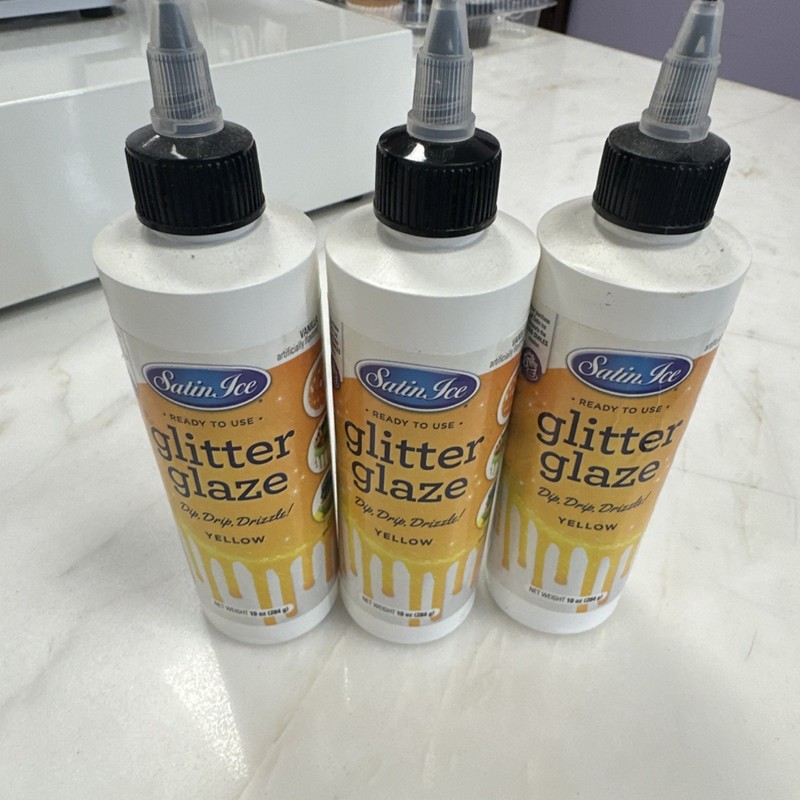 Satin Ice Glitter Glaze Yellow Vanilla Flavor 3 Pack Easy Drip High-Shine Finish