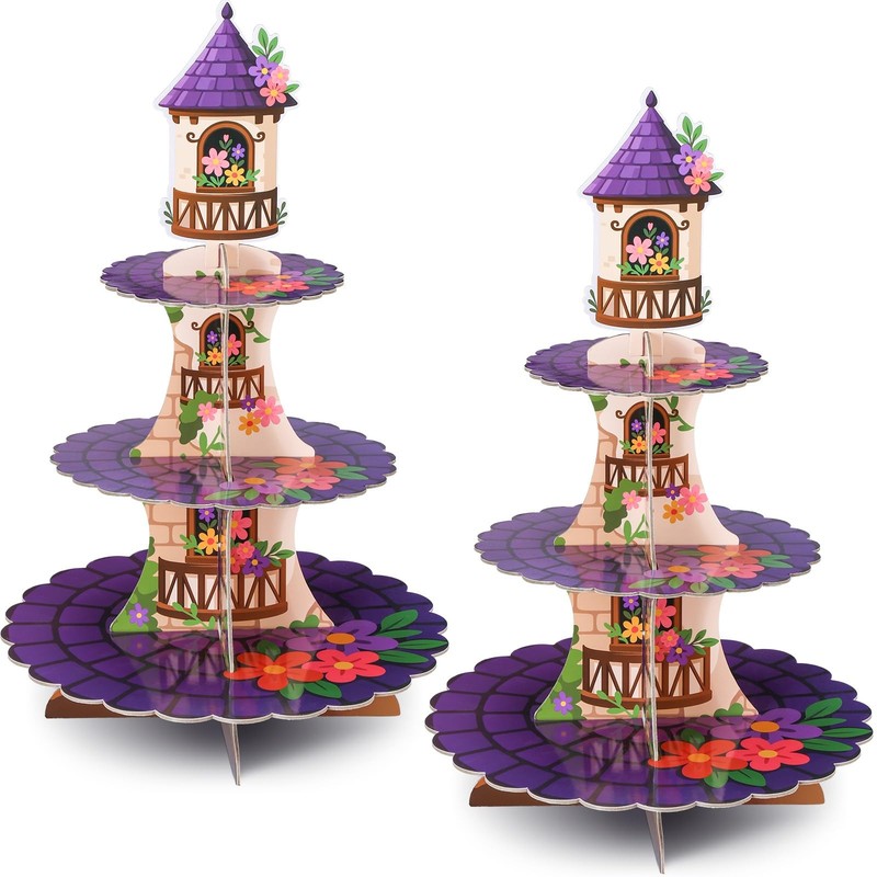 2 Pack Purple Princess Party Cake Stand – 3 Tier Disposable Princess Tower Bi…