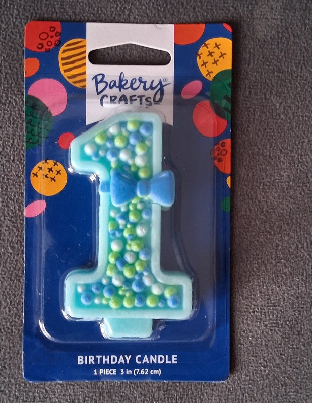 Bakery Crafts Number 1 Birthday Candle 3in Blue/Green Polka Dot Bow