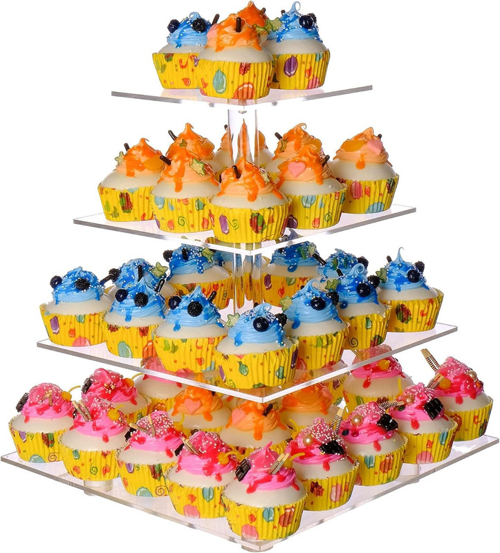 Cupcake Stand, 4 Tier Cupcake Stand for 50 Cupcakes, Square Tiered Cupcake Tower