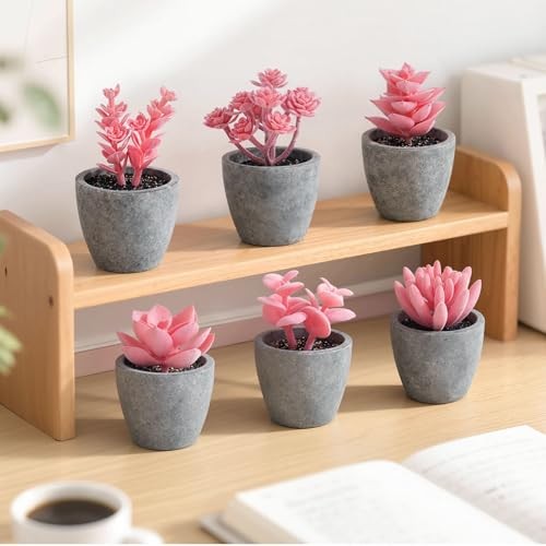 6PCS Succulents Plants Artificial, Small Fake Plants in Pots for Pink gallery