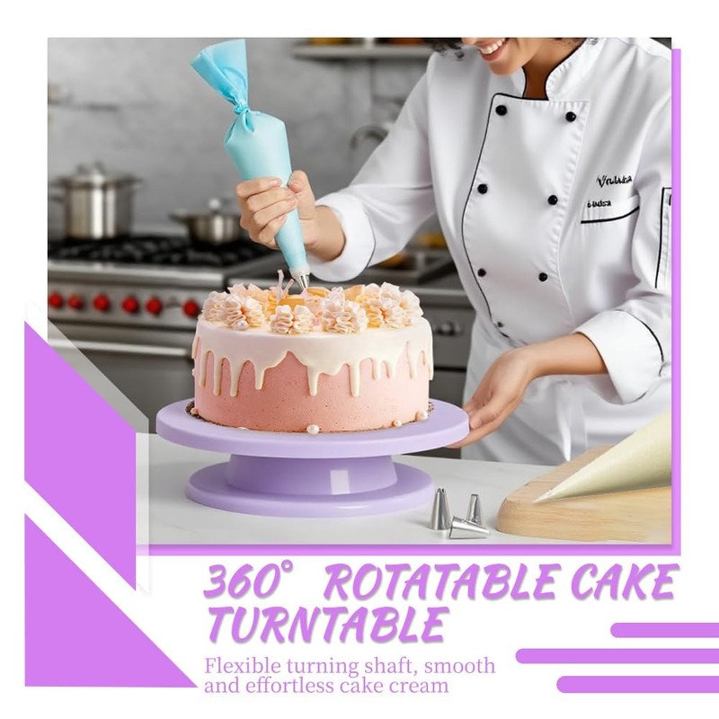 Cake Stand Rotating Turntable kit with Reusable Piping Bag and Piping Tips,Of... gallery