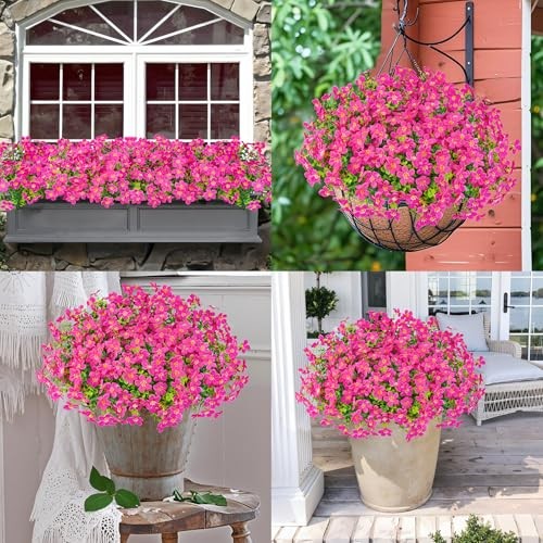 16 Bundles Artificial Flowers for Outdoors Decoration Fake Silk Flowers Fuchsia gallery