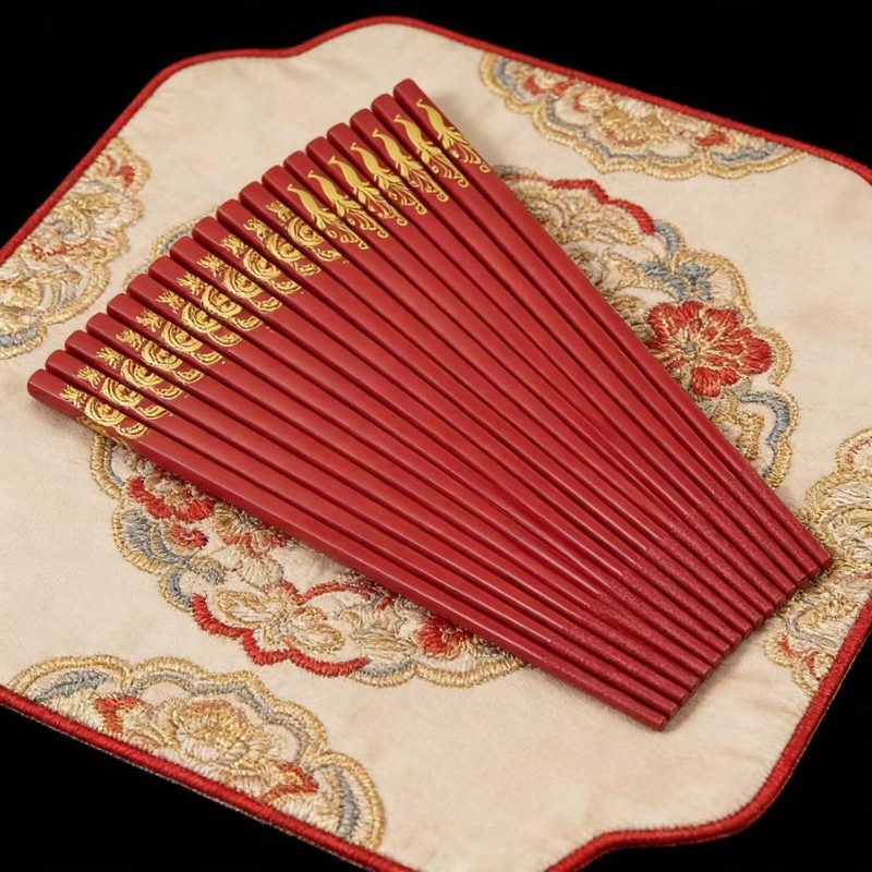 Chinese New Year Chopsticks Gift Set with Gift Box, 10 Pairs 9.5" Red Wooden ... gallery