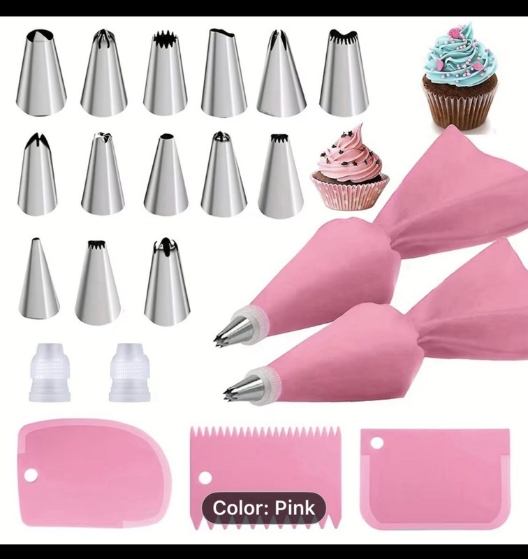 Baking Set 21 Pcs Pink 14 Nozzles 2 Couplers 3 Cream Spatulas Piping Pastry Cake