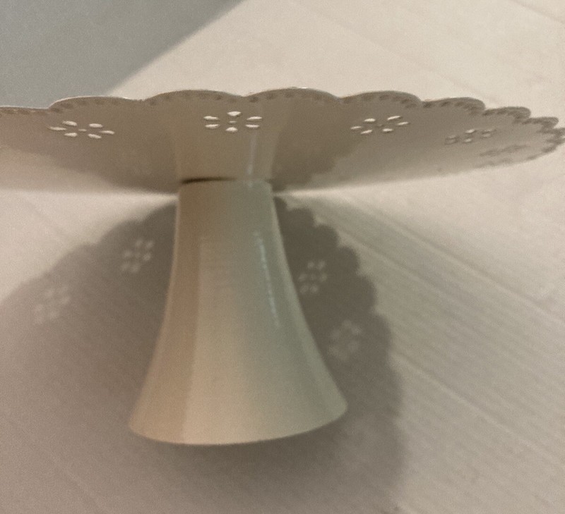Retro Cake Stand Pedestal Cream Black Scalloped Metal 10” Diameter gallery