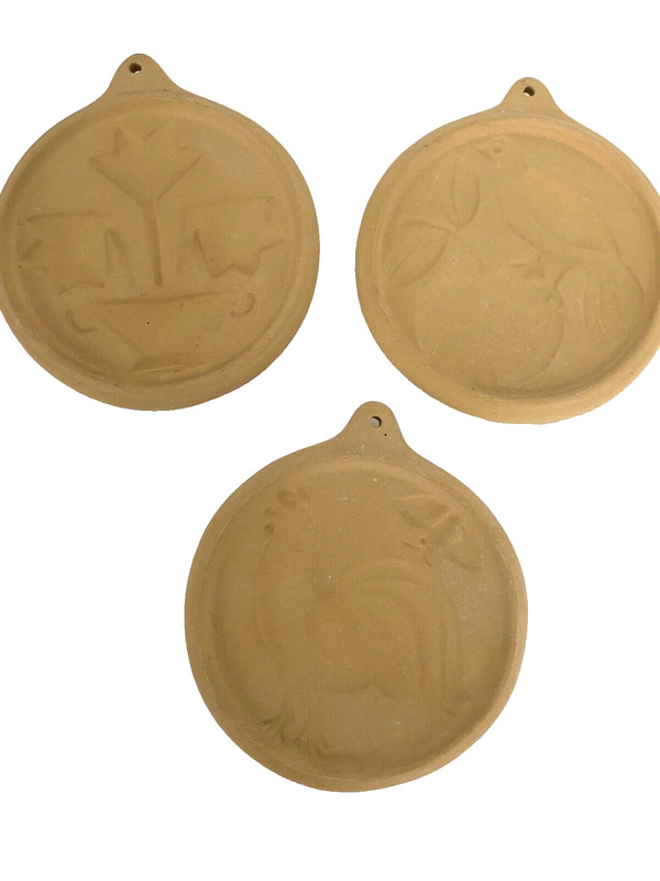 SET 3 Museum of American Folk Art Cookie Molds Clay Chicken Apple Bird Quilt